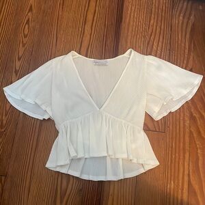 Urban Outfitters white deep v-nick cute short sleeve
